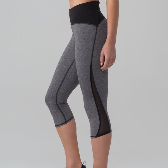Lululemon Train Times cropped leggings heather gray black mesh insert women 6 - Picture 1 of 7